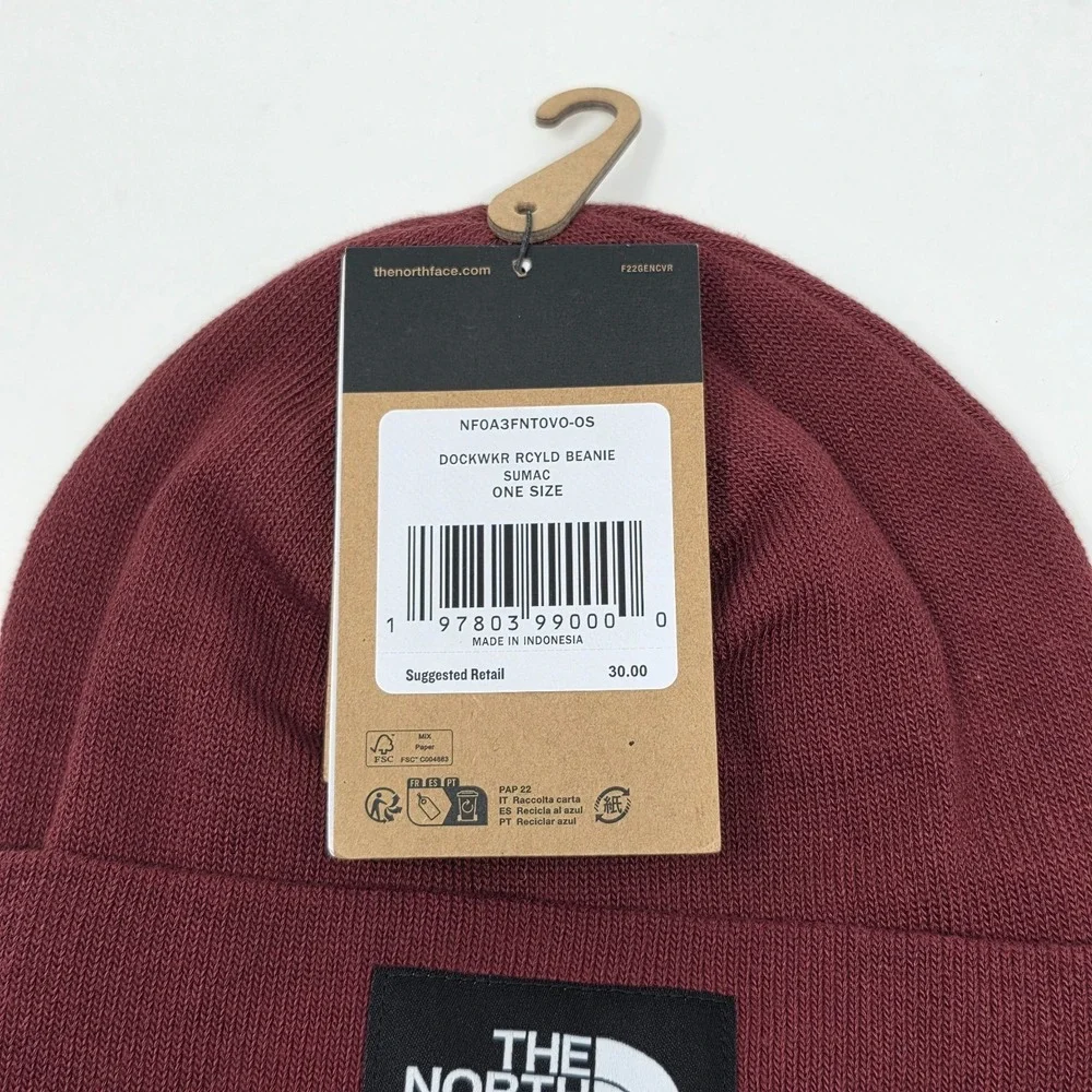The North Face Dock Worker Recycled Cuff‎ Beanie Hat Cap Burgundy Sumac Red OSFM